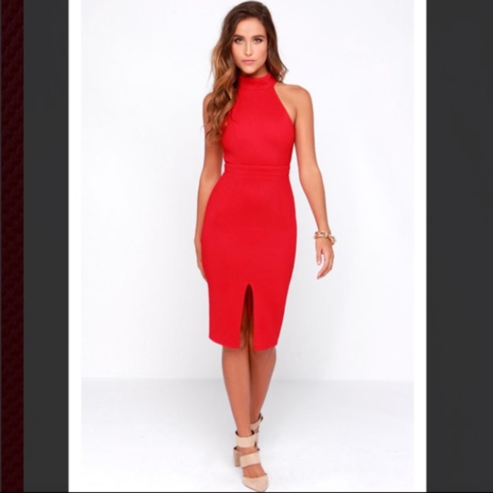 Lulus Red Halter Bodycon Backless Dress